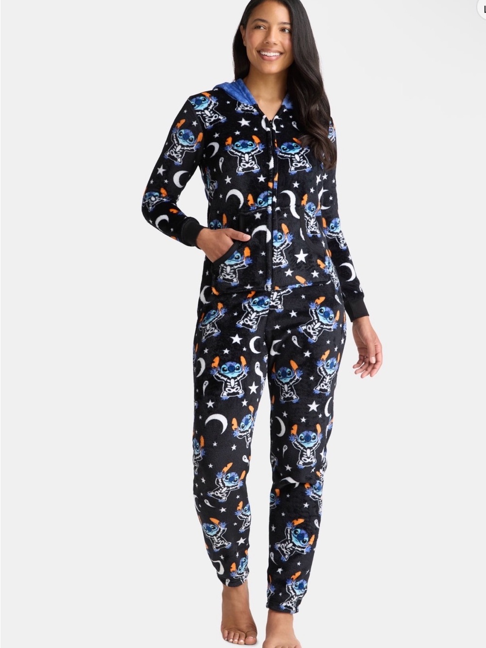 Disney Black Hooded Stitch Space-Print Pajama Set